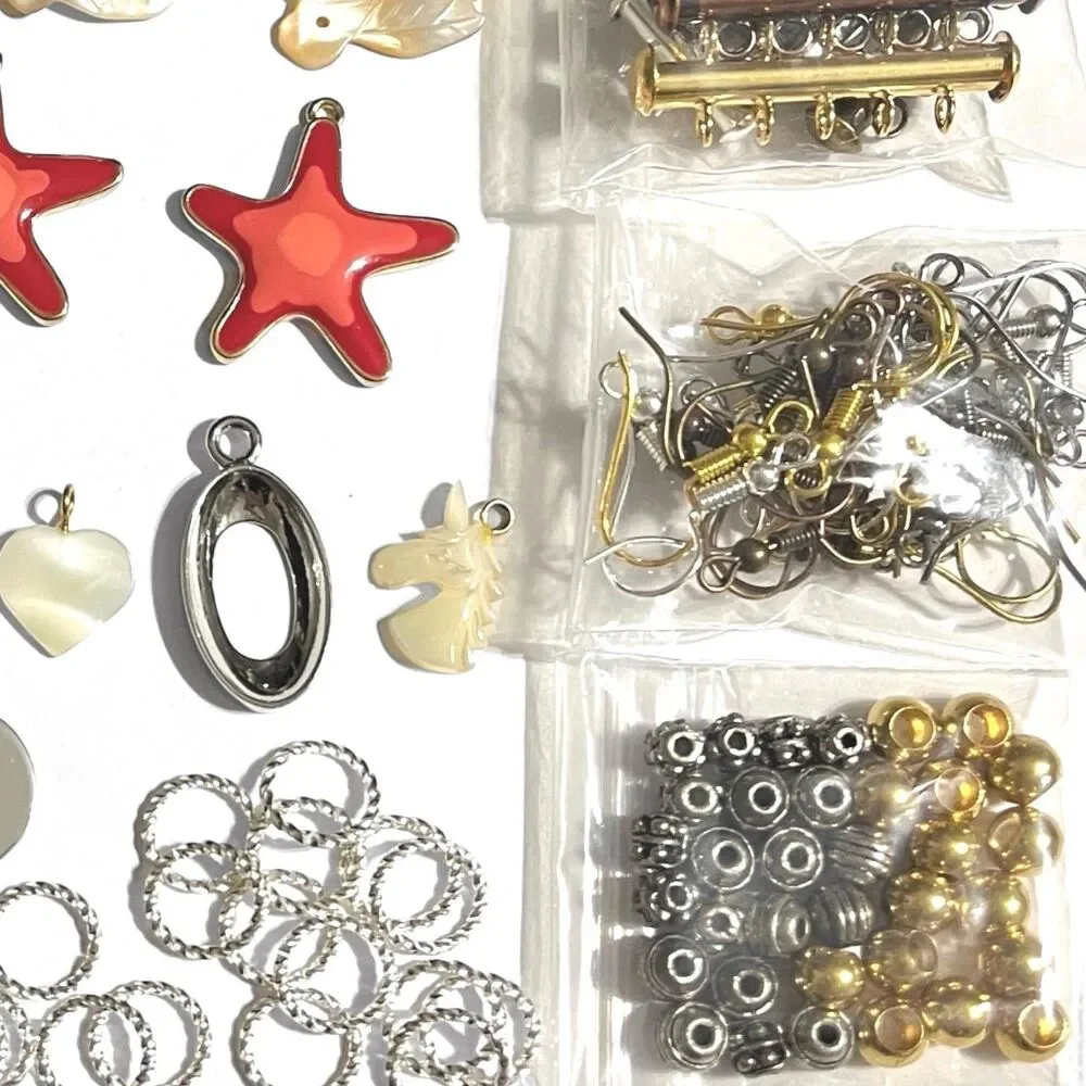 Lot Beads Jewelry Supplies Variety Glass Stone Shell MOP Metal Findings Charms